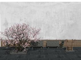 樱花树 石凳景观小品SU模型