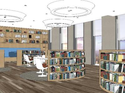 书吧书店 图书馆阅览室SU模型