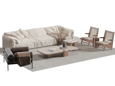 现代沙发组合 奶油风沙发组合SU模型