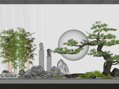 新中式庭院景观小品 堆景SU模型