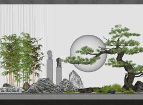 新中式庭院景观小品 堆景SU模型