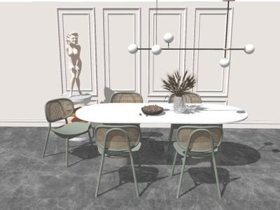 现代家居餐厅 餐桌椅SU模型