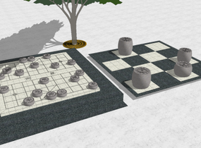 象棋小品 石凳SU模型