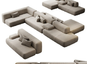 现代转角沙发 模块沙发 多人沙发SU模型