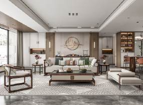新中式客厅 新中式沙发组合SU模型