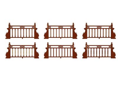 中式实木栏杆 护栏SU模型