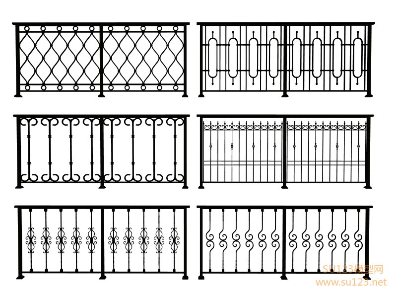 欧式铁艺栏杆 铁艺围栏 铁艺护栏 (2)SU模型