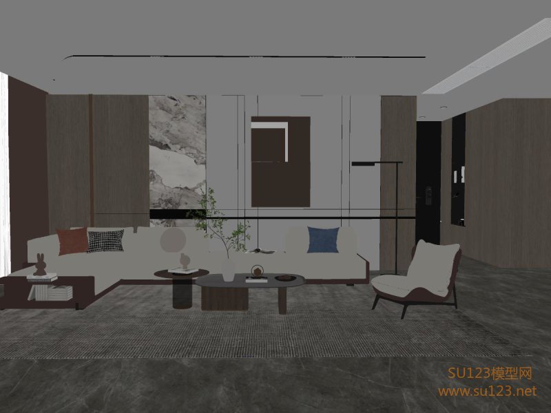 现代客厅 沙发茶几转角沙发休闲椅SU模型