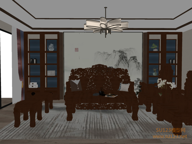 红木家具 古典家具 实木家具 中式客厅SU模型