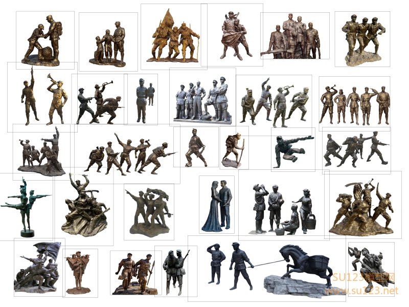 2D人物雕塑 红军英雄雕塑 烈士人物景观雕塑 红色文化八路军解放军小品SU模型