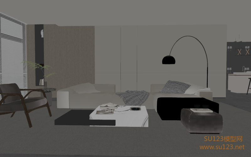 现代客厅 现代沙发茶几SU模型