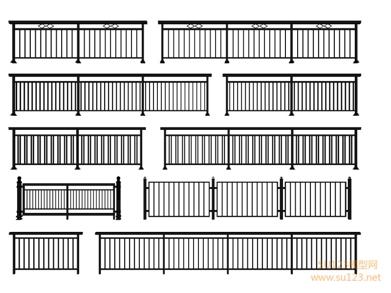 现代铁艺栏杆 铁艺围栏 铁艺护栏 (3)SU模型