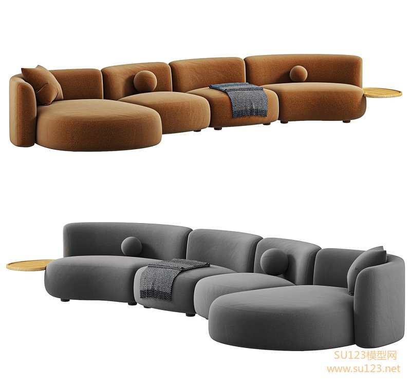 现代多人沙发 弧形沙发SU模型
